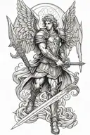 Archangel Michael holding sword tattoo design idea