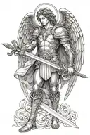Archangel Michael holding sword tattoo design idea