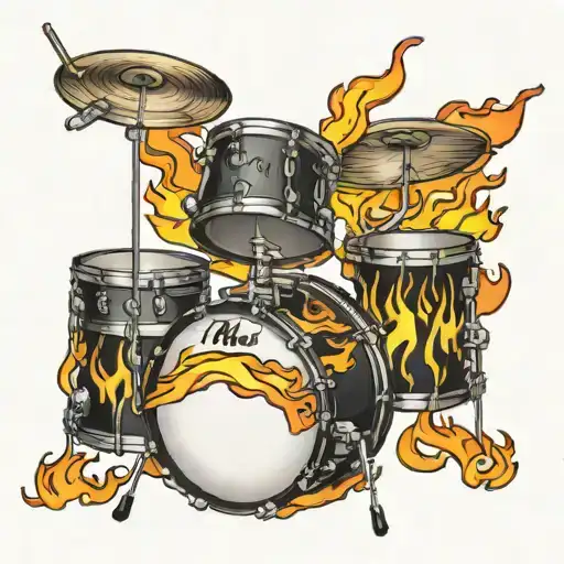 flaming drum kit tattoo design idea