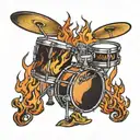 flaming drum kit tattoo design idea