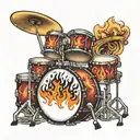 flaming drum kit tattoo design idea