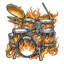 flaming drum kit tattoo design idea