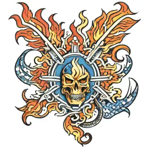 fire out lined with blue  tattoo design idea