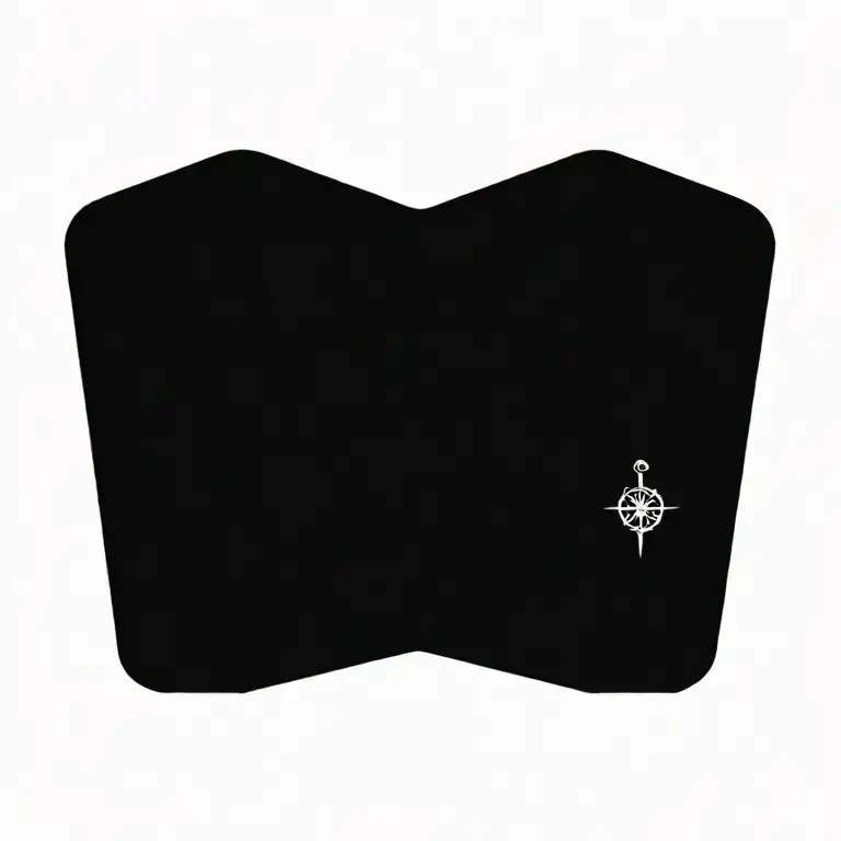 compass, camping, small rv camper, forest, river tattoo design idea