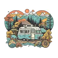 [Yesterday 7:44 PM] Christopher Gonzalez Colorful, Camping, Water, Bonfire, Trees, Small Camper, Mountains, Compass, 4 b tattoo design idea