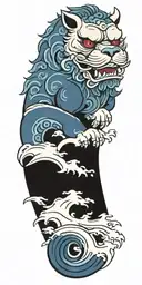 colorfull, foo dog, waves tattoo design idea