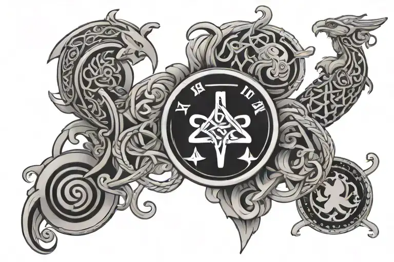 celtic design featuring roman numeral 2 and zodiac signs aquarius, leo and libra. Include West Ham Utd tattoo design idea