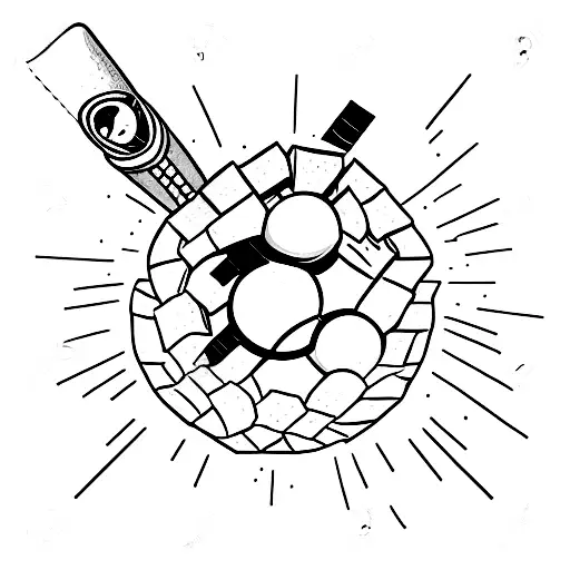 cartoon bomb with baseball bat breaking down a brick wall tattoo design idea
