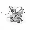 cartoon bomb with baseball bat breaking down a brick wall tattoo design idea