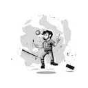 cartoon bomb with baseball bat breaking down a brick wall tattoo design idea