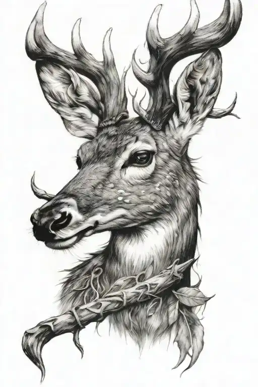 deer antlers, duck feathers, smoke tattoo design idea