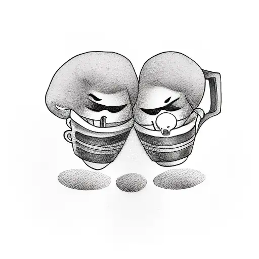 A minimalist tattoo of two soccer players holding coffee mugs tattoo design idea