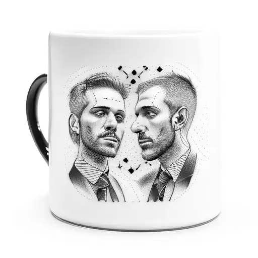 Twin coffee mugs with the names Luca and Paolo engraved on them tattoo design idea