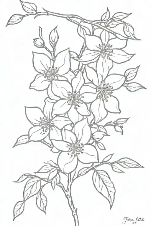 holly, daffodil, poppy, hawthorn, and daisy on branch tattoo design idea
