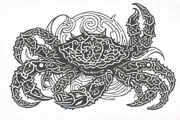 red king crab over black sun rising tattoo design idea