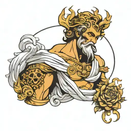 gold and black neo traditional hades Greek god tattoo design idea