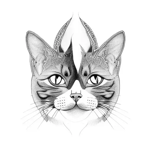 A fierce blackwork tattoo of a cat and dog facing off in a battle of dominance tattoo design idea