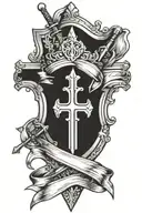 sword in shield with banner under shield templar cross tattoo design idea