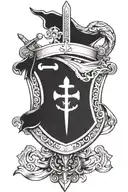 sword in shield with banner under shield templar cross tattoo design idea