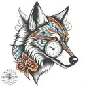 arrow wolf with clock tattoo design idea