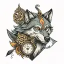 arrow wolf with clock tattoo design idea