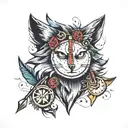 arrow wolf with clock tattoo design idea