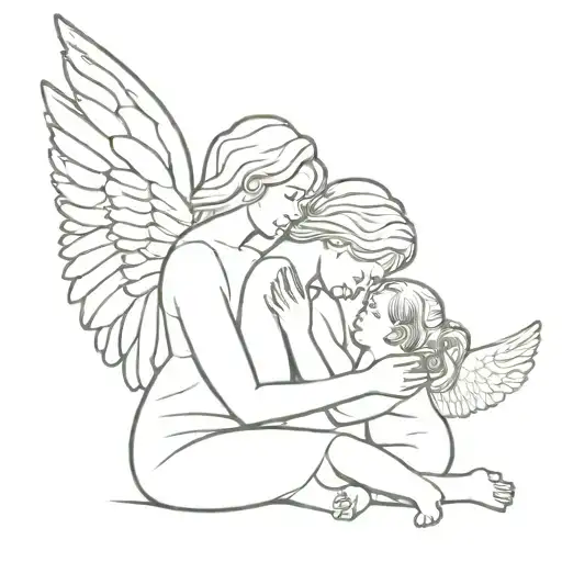 a mother, a angel, hidden 3  tattoo design idea