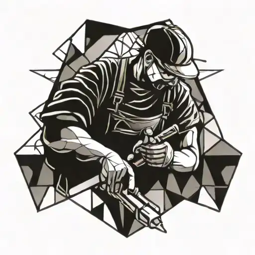 Drywall worker with tools in hands tattoo design idea