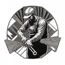 Drywall worker with tools in hands tattoo design idea