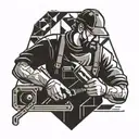 Drywall worker with tools in hands tattoo design idea
