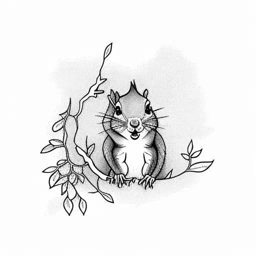 squirrel in willow tree tattoo design idea