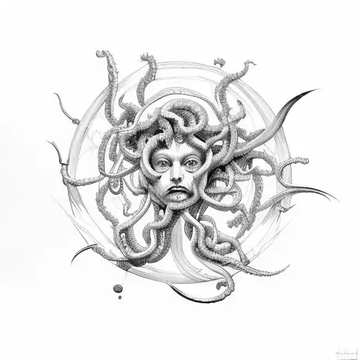 Medusa space elements and bats. tattoo design idea