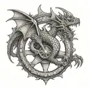 Dragon coiled around a steering wheel in dotwork style tattoo design idea
