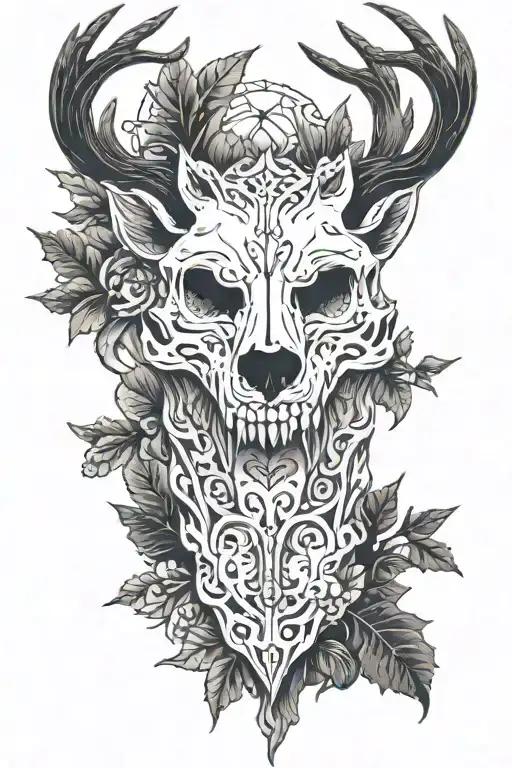 wolf and deer skull tattoo design idea