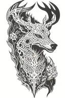 wolf and deer skull tattoo design idea
