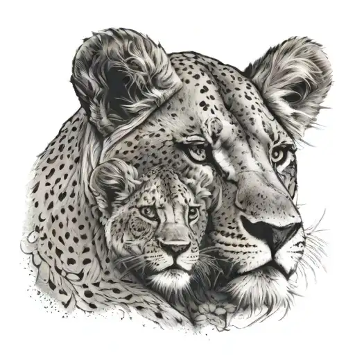 Lioness and lion cub tattoo design idea
