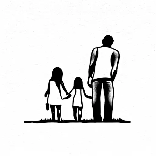 dad and two children tattoo design idea