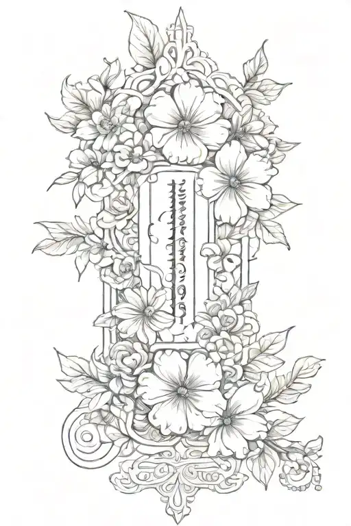 Bible verse 1 Corinthians 16:14 with incorporated flower, vertical structure  tattoo design idea