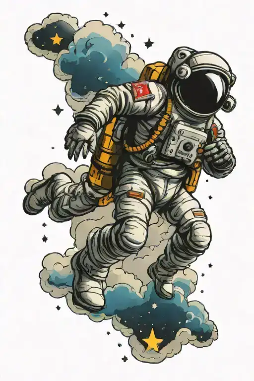 clouds stars astronaut floating in space tattoo design idea
