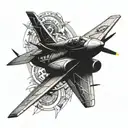 A tattoo design combining elements of Crossfit and fighter jets in a dynamic composition tattoo design idea