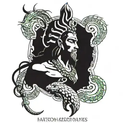 Lord Shiva half with Trishul merging and a lion eagle and snake tattoo design idea