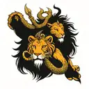 Lord Shiva half with Trishul merging and a lion eagle and snake tattoo design idea