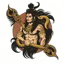 Lord Shiva half with Trishul merging and a lion eagle and snake tattoo design idea
