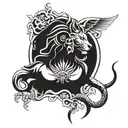 Lord Shiva half with Trishul merging and a lion eagle and snake tattoo design idea