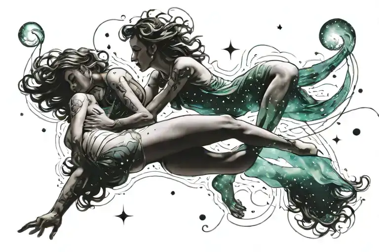 aquarius constellation merging together tattoo design idea