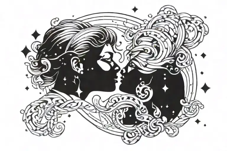 aquarius constellation merging together symbolizing love tattoo design idea
