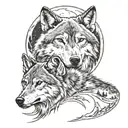 wolf, mountains, moon, loved one side tattoo design idea