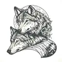 wolf, mountains, moon, loved one side tattoo design idea