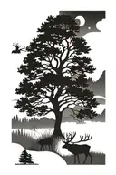 elk and tree growing tattoo design idea