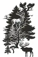 elk and tree growing tattoo design idea